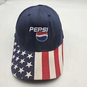 VINTAGE Pepsi Hat Cap Strap Back Mens One Size Navy American Flag Patriotic 90s